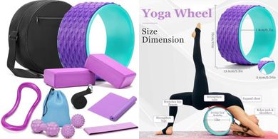 Yoga Wheel & Accessories Kit: Back Roller, Blocks, Ring
