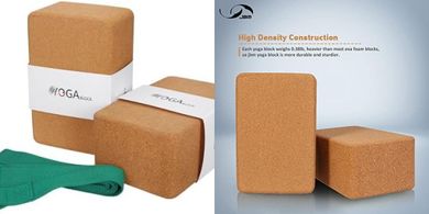 JBM Yoga Blocks & Bricks Set (Cork & EVA Foam) with Strap
