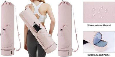 Yoga Mat Bag:  Water-resistant, multi-functional carrier with bottle pocket.
