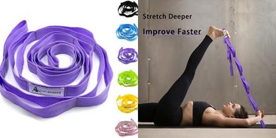 Yoga & Fitness Stretch Strap with Loops & Guide
