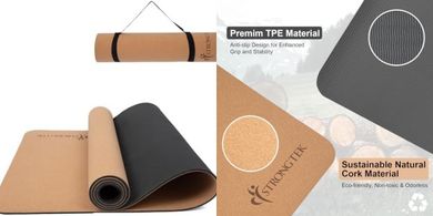 StrongTek 7mm Cork TPE Yoga Mat: Durable, Portable, Non-Slip
