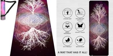 Vegan Suede Yoga Mat: Tree of Life, Extra Thick, Sweat-Grip
